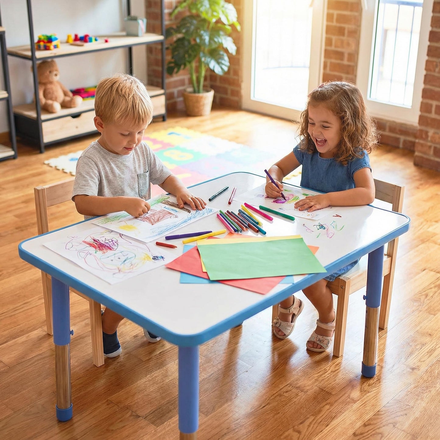 Dry Erase Activity Table Adjustable Magnetic Kids Desk